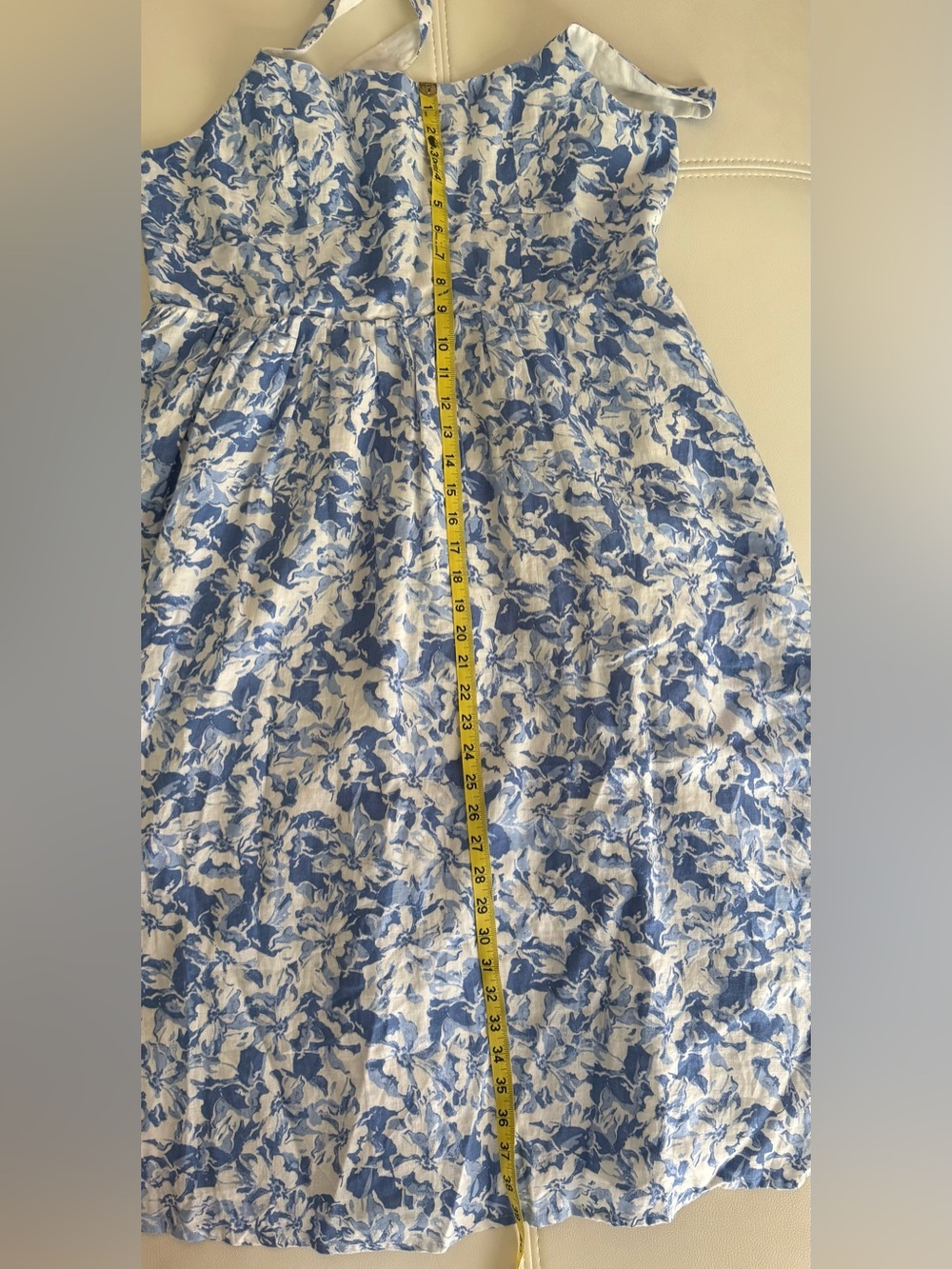 Quince Blue and White Floral Square-Neck Midi Dress 100% Linen - Picture 11 of 13